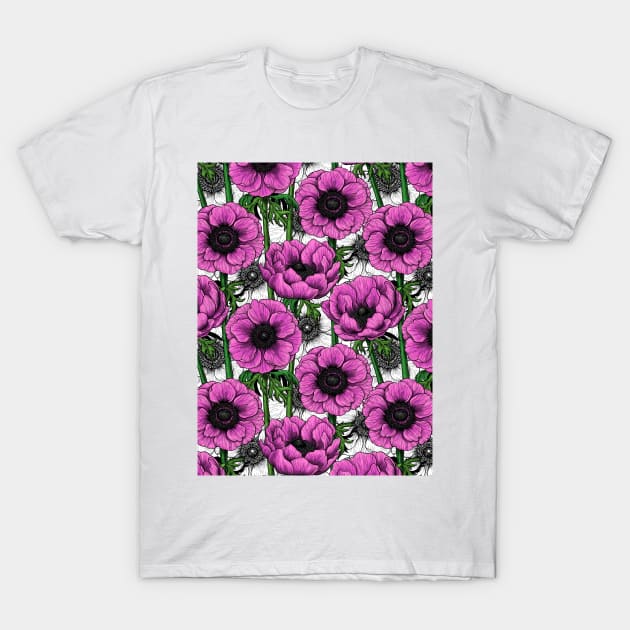 Pink anemone garden T-Shirt by katerinamk